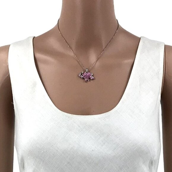 Adult Jewels Necklace Pink Crystal Encrusted Elephant Silver Tone - Picture 2 of 2